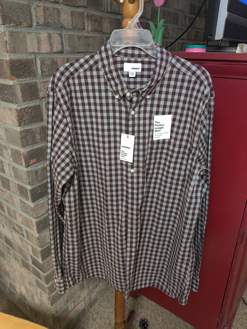 Sonoma Men's Brown Plaid Button-Down Shirt, New XL Tall